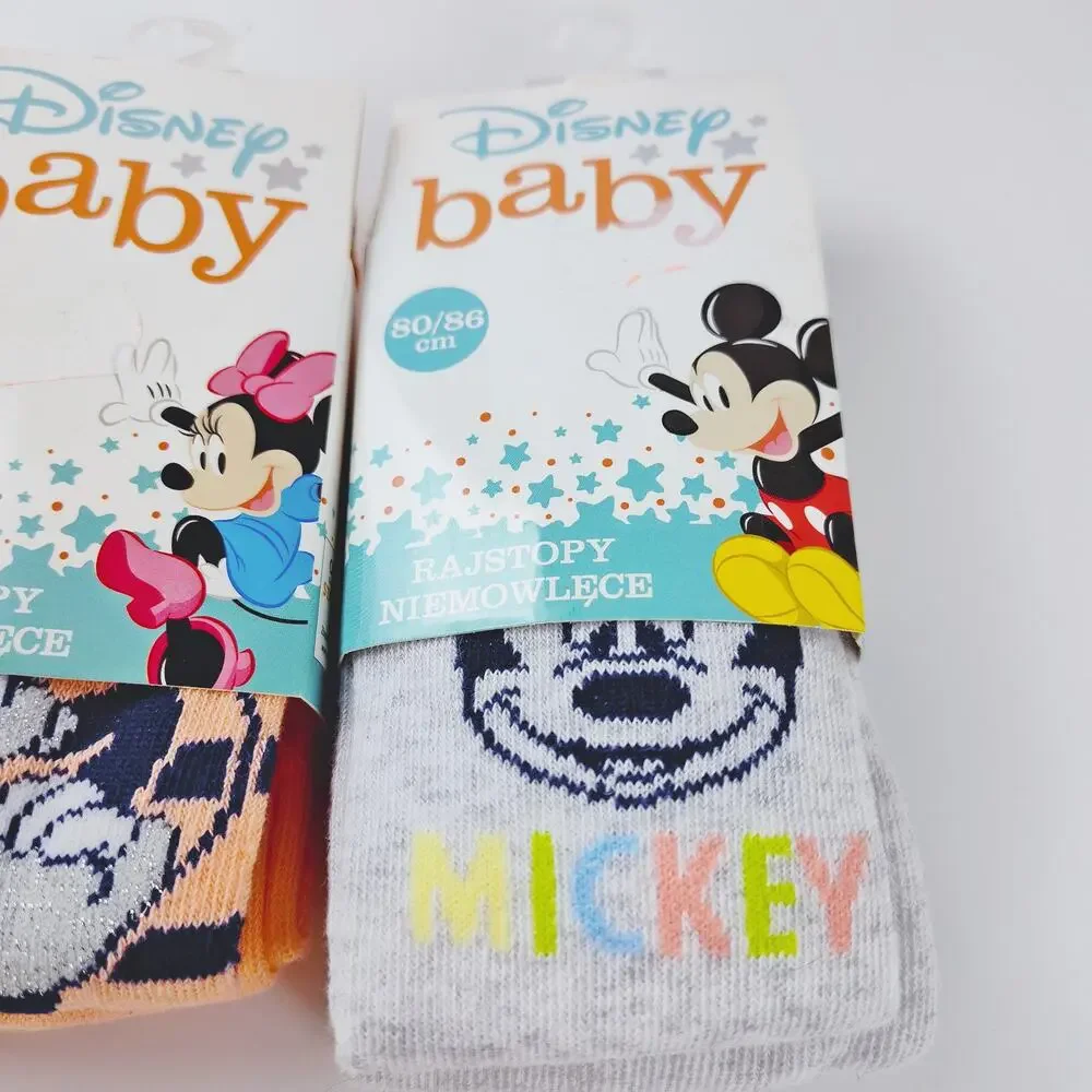 Disney Mickey & Minnie Mouse Gray Pink Baby Tights NIP